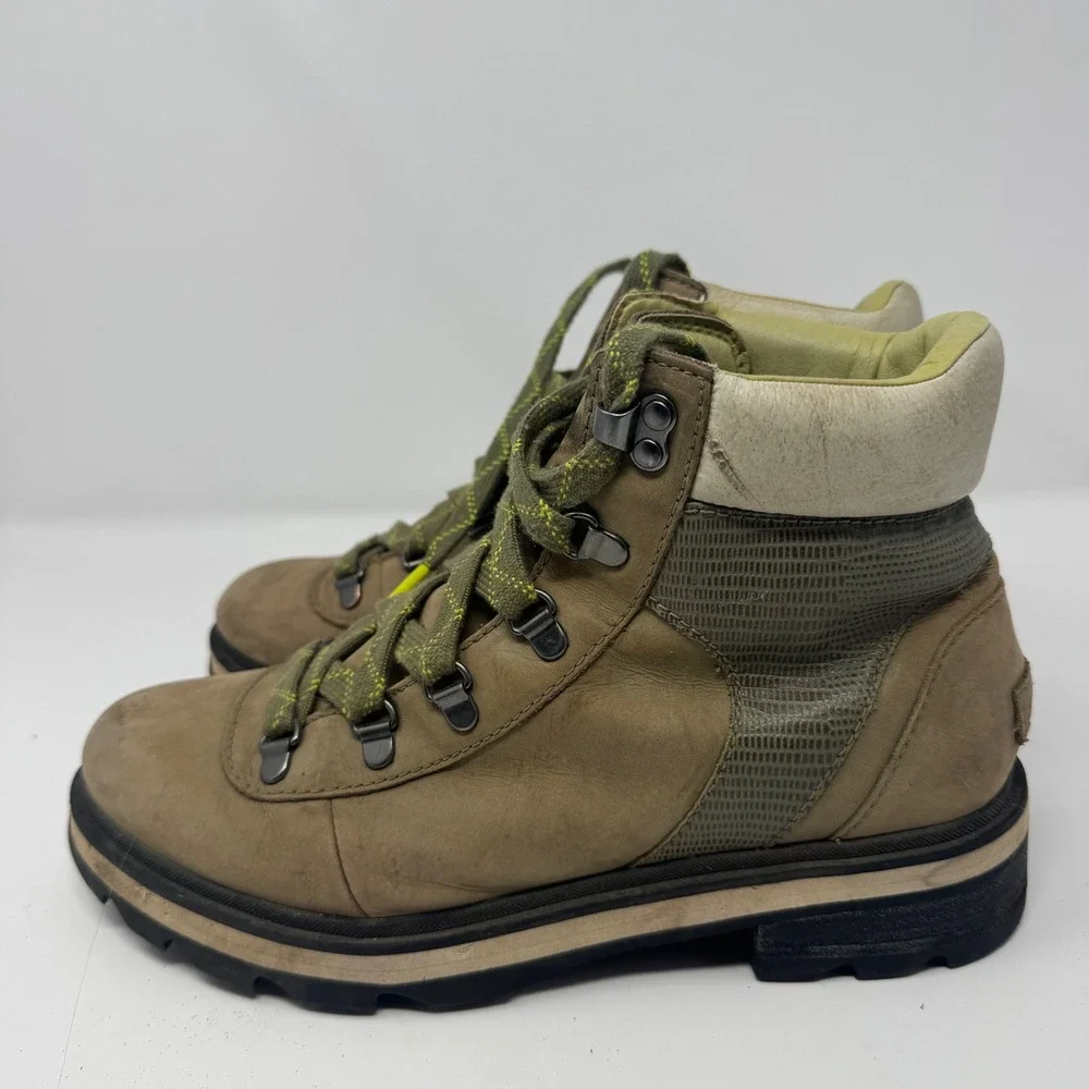 Sorel Lennox Hiker STLT Boot Womens 9.5 Khaki Green Leather‎ NL4841-397